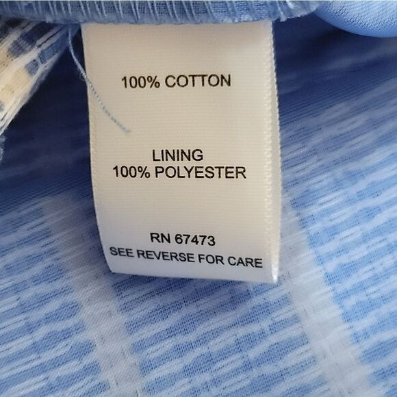 Taylor (Anthropology) Textured Pleated Striped Blue & White Fit & Flare Dress - Picture 8 of 8